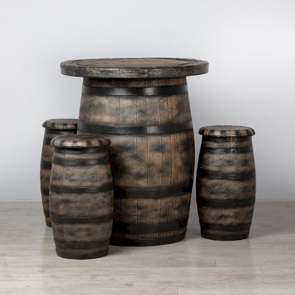 Barrel Bar Table and 3 Stools
