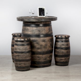 Barrel Bar Table and 3 Stools